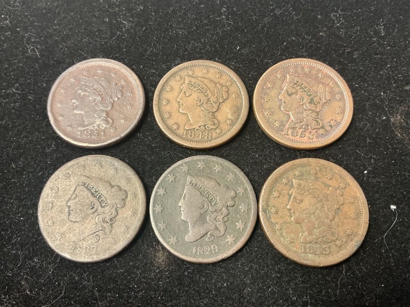 6 Large US copper cents culls/ circulated condition