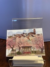 ACEO Original Sticker Collage Cherry Blossom Bus Stop Cityscape Landscape