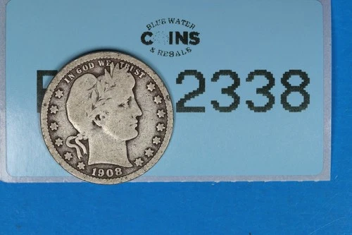 1908-O 25C LIBERTY HEAD BARBER SILVER QUARTER DOLLAR Early US Type RAW-2338