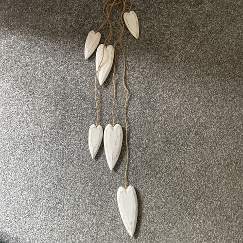Holz hängend rustikal Shabby Chic Herz 6er Set weiß Schnur gebunden Wand Decke