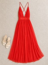 Windsor Red Sleeveless Chiffon Bridesmaid Dress Size S V-Neck Floor Length