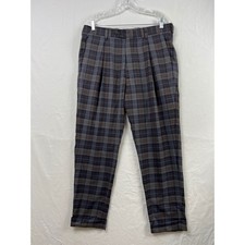 Todd Snyder Pleated Trousers Mens 33 Brown Blue Plaid Virgin Wool Cuffed Classic