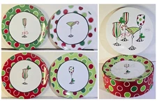 Holiday Cocktail Glasses Christmas Cheer Appetizer Plates Set of 4 in Box NEW