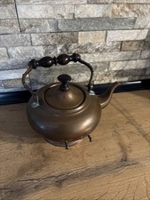 Teekessel Wasserkessel aus Messing / Kupfer mit Holzgriff Vintage 