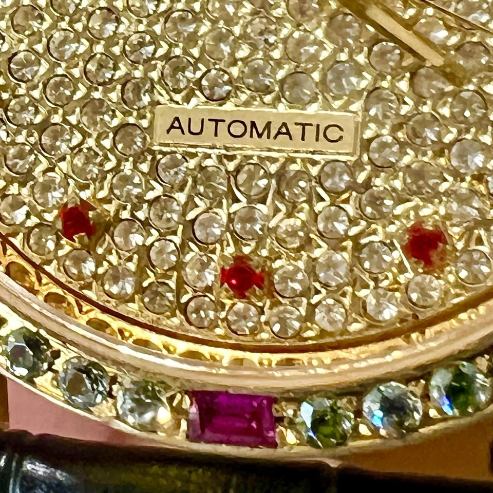 SANDOZ Automatic Day-Date 36mm Gold Plated Diamond Paved Ruby Dial & Bezel Watch - Image 4 of 4