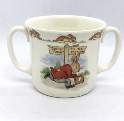 Vintage Royal Doulton Bunnykins Bunny to the Town Station Two-Handled Mug Cup