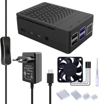 GeeekPi Raspberry Pi 4 Gehäuse mit PWM Lüfter und 18W 5V 3.6A USB C EIN/AUS S
