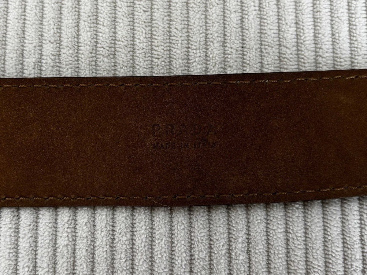 PRADA Brown Leather Women Belt with Wooden Buckle 85/34 