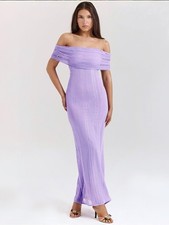 House of CB Micah Orchid Ladder Off Shoulder Knit Maxi Dress Sz S MSRP $225 NEW