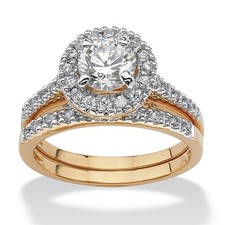 1.79 TCW Cubic Zirconia 18k Gold-Plated Wedding Band Set