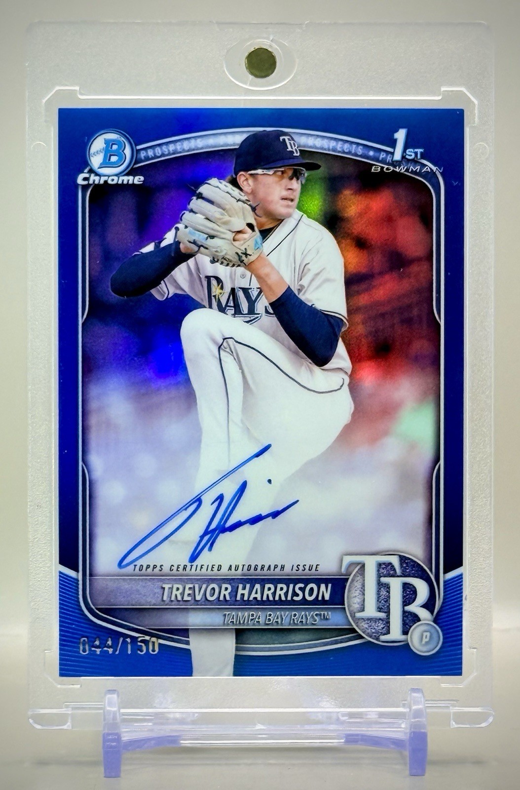 Trevor Harrison 2025 1st Bowman Chrome True Blue Refractor Auto #/150 - TB Rays