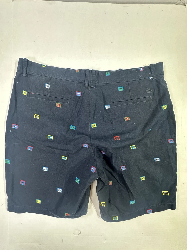 Pantalones Cortos Original Penguin Para Hombre 38 Estampado Cassette Azul Marino Retro Chino Munsingwear Divertidos Foto 2 de 4