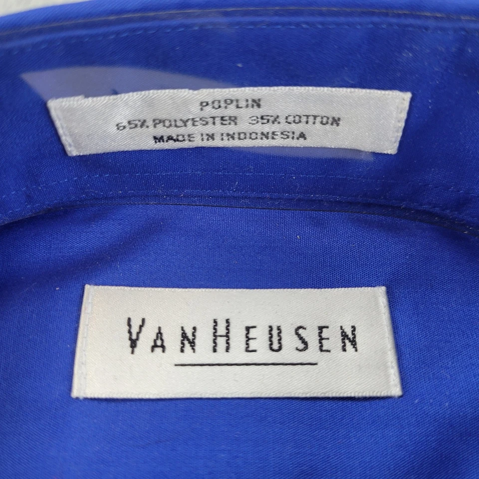 Camisa Van Heusen Popelina Sin Arrugas Manga Corta Azul Para Hombre 15 1/2 M Nueva Con Etiquetas Foto 4 de 4