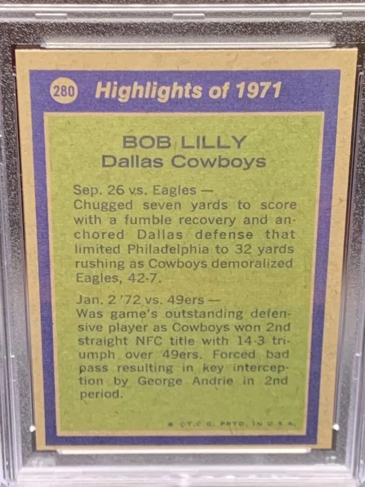 1972 Topps All Pro HOF Bob Lilly #280 Cowboys PSA 8 NM-MT High Card # FREE SHIP - Image 2 of 4