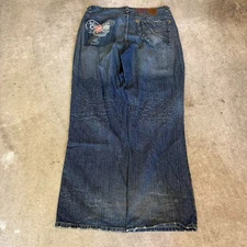 Y2K Academiks JNCO Style Blue Denim Baggy Jeans Skater Wideleg 38x32