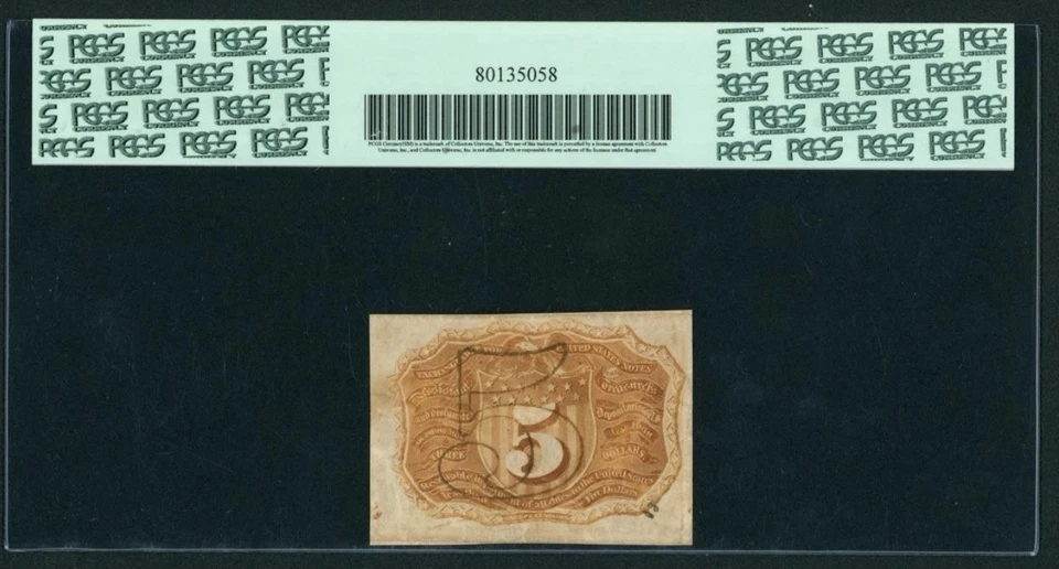 1863 Second Issue 5 Cents Union Fractional Currency FR#1233 Civil War, PCGS AU53 - Image 2 of 4