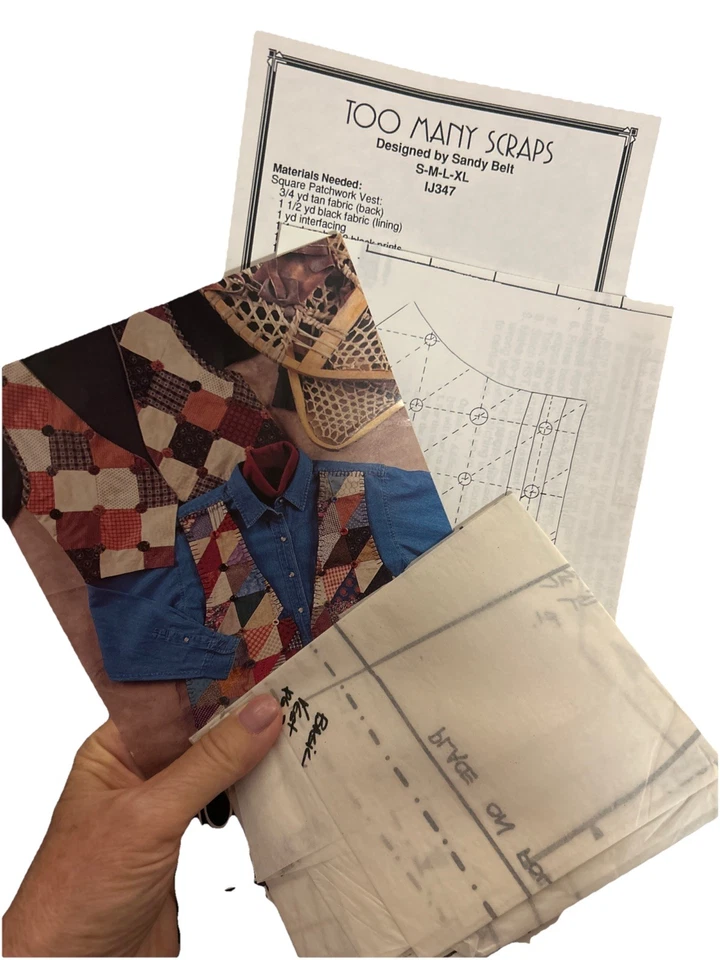 Too Many Scraps Quilted 2 Vest Patterns S-XL Indygo Junction 1994 - Image 3 of 3