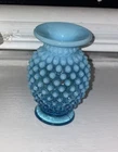 Vintage Fenton Blue Opalescent Glass Hobnail Mini Vase