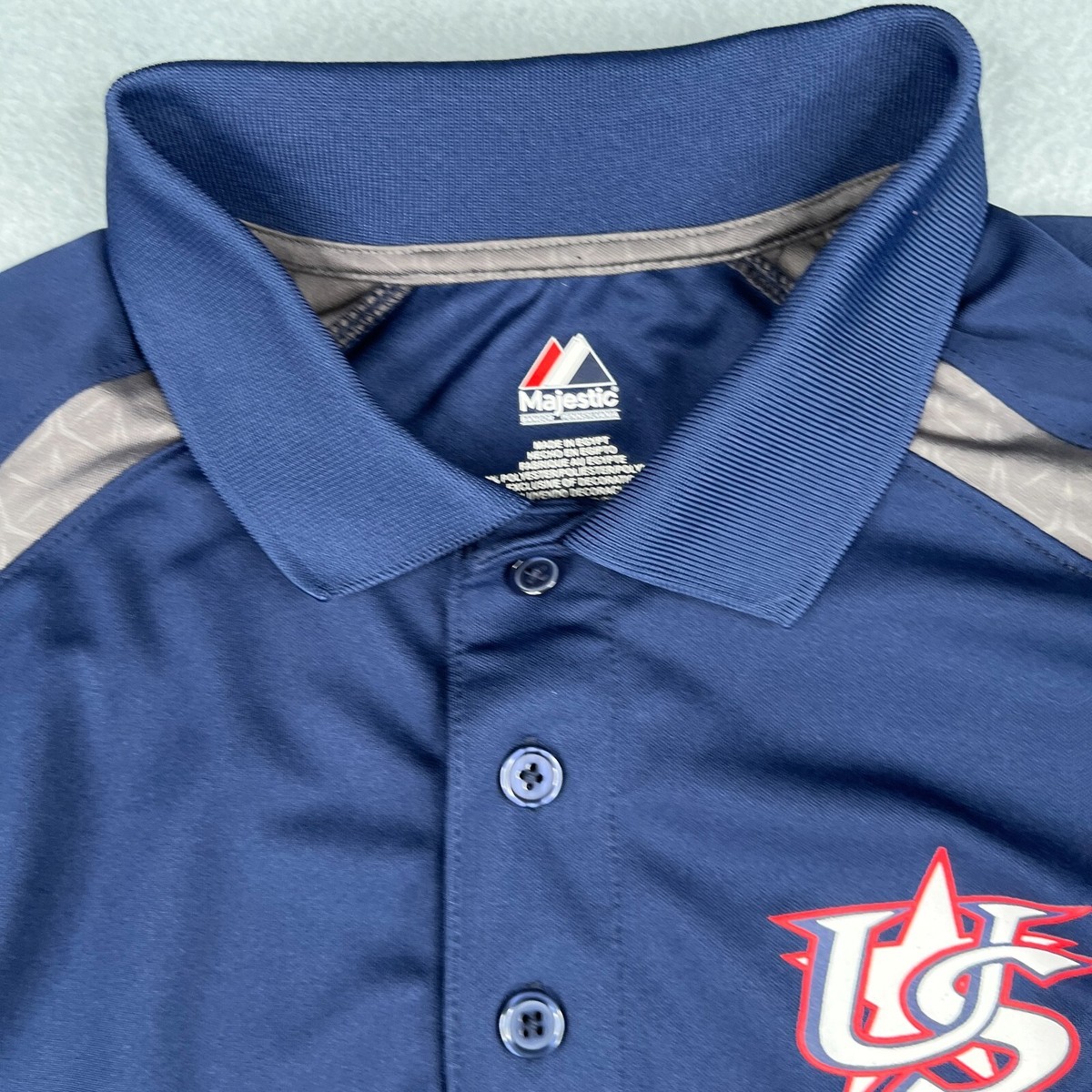 Majestic USA Basketball Polo Shirt 2XL Navy Blue Gray USA