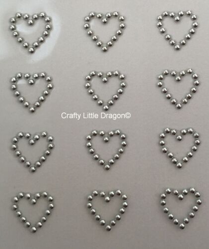 24 x 13mm Open Outline Hearts METALLIC SILVER Stick on Self Adhesive GEMS Bling - Picture 1 of 1