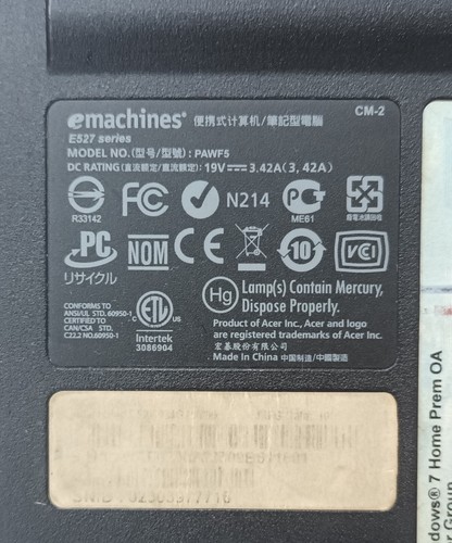 Emachines E527 PAWF5 L01 Laptop Notebook 15.6" 4GB 250GB Windows 7 Office Wi-Fi - Picture 9 of 24