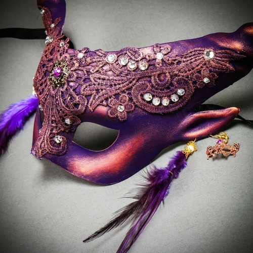 Mythical Purple Krampus Long Horns Halloween Venetian Women Masquerade Eye Mask - Picture 2 of 7