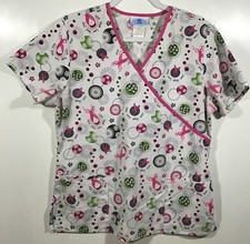Breast Cancer Awareness Scrub Top womens size M Medium October Pink Ribbon Hope