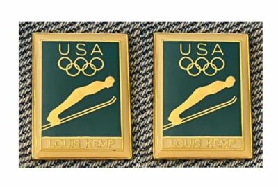 2 Olympic Ski Jump Pins ~ 1992 Albertville ~ USA Team  Sponsor ~ Oscar Mayer