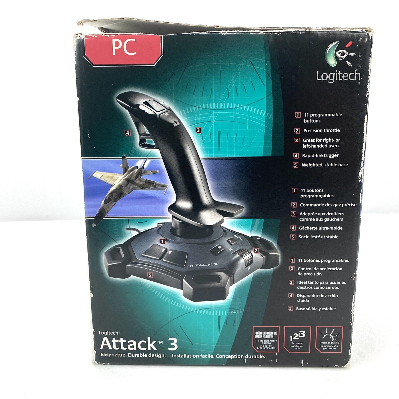 Logitech Attack 3 Gaming Joystick PC USB ATK3 Flight Stick 11 Buttons w/  Box