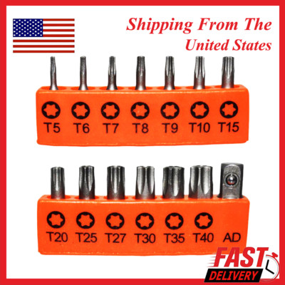 14-Torx Hex Bit Set Security Tamper Proof Torx Star Resistant S2 Steel T5-T40 US