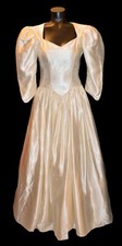 ABLC Vintage 1980s 3/4 Sleeve Ivory Satin Sweetheart Wedding Dress sz 2