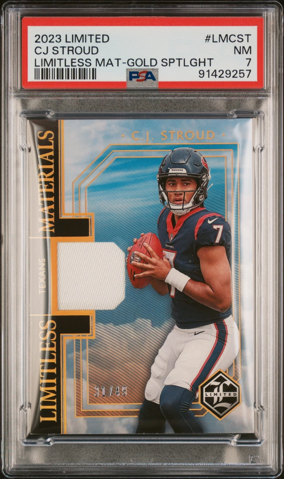 CJ Stroud Panini Limited Limitless Materials #LMCST Gold Spotlight