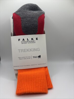 Falke Trekking Socks TK2 Merino Wool Mix Women 7-8 Flash Orange RRP28 Freepost