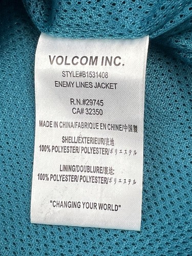 Volcom "Enemy Lines" Jacket Full ZIp Windbreaker Women's Small Teal Blue Hooded - Picture 13 of 14