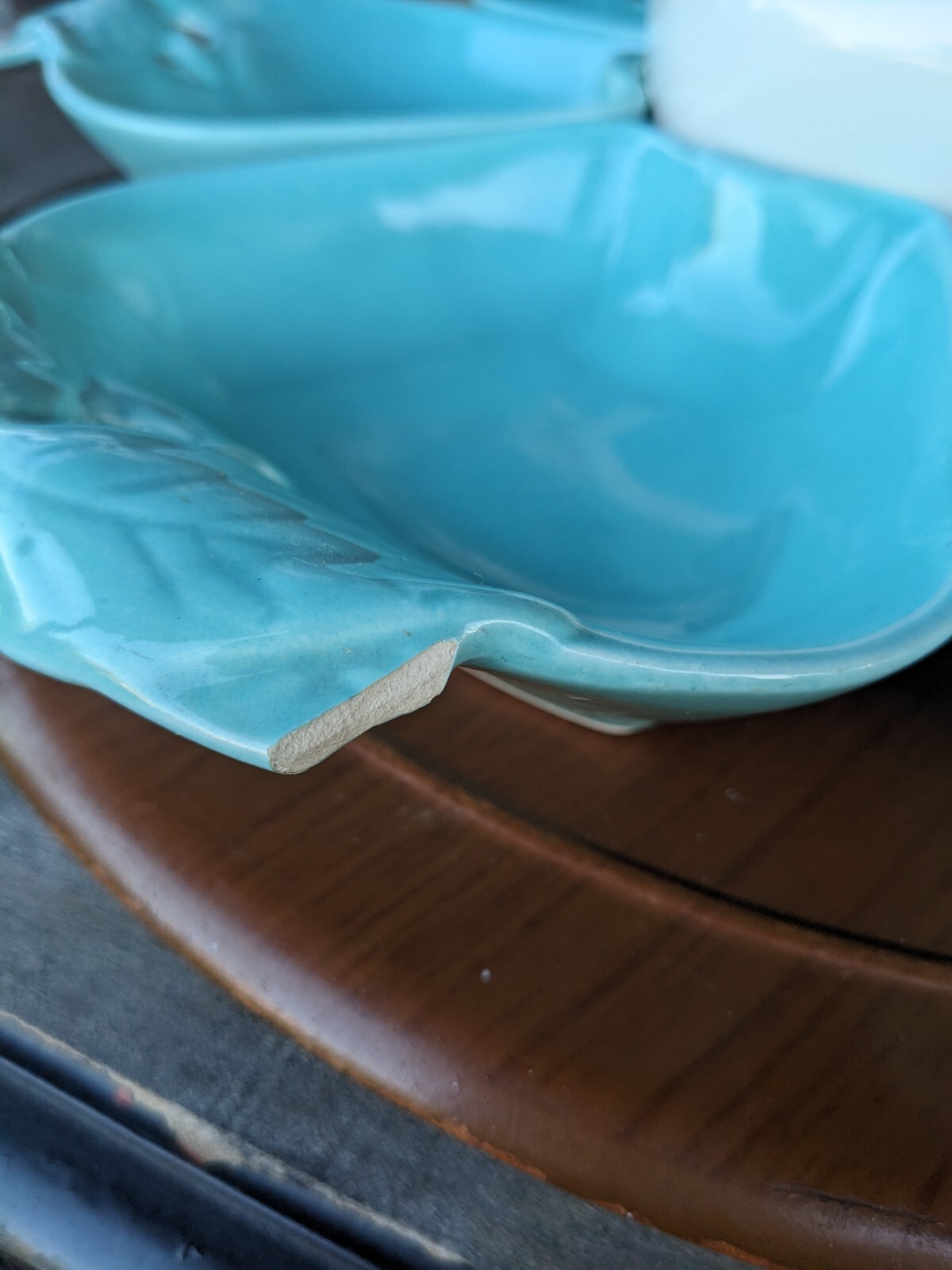 Vintage Hoenig of California Turquoise & White Ceramic Apples Lazy Susan Tray