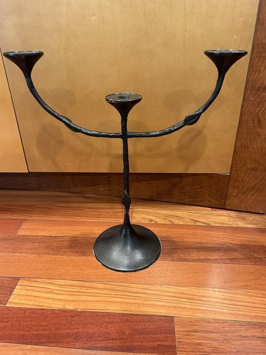 Portacandele tre bracci bronzo stile Giacometti bronzo battuto a mano alto 18” - Foto 13 di 13