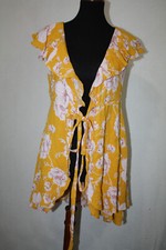Free People XXS Gold Floral Open Wrap Kimono Duster Floral Print