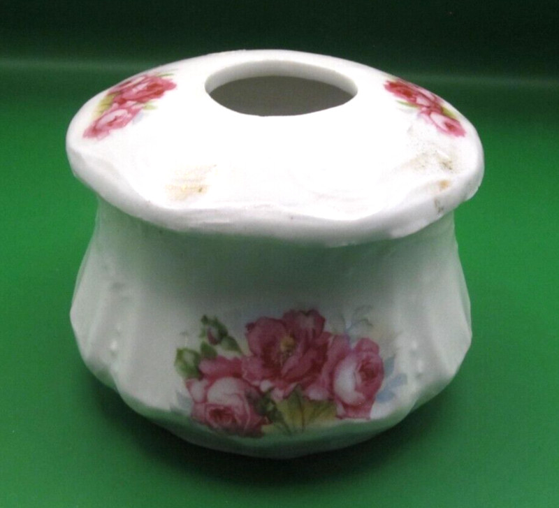 Vintage Porcelain Hair Receiver Floral Roses Pink Red White Vanity Ceramic