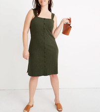 Madewell Women's Dark Forest Texture & Thread Button-Front Tank Dress Plus Sz 2X