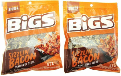 2x Bigs Sizzlin' Bacon Sunflower Seeds 3.63oz bags Seasoning Snack Food!