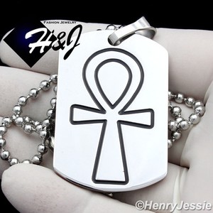 Authentic 24"Stainless Steel Silver/Black/Gold Plated Beads Chain Ankh Dog Tag Pendant*94