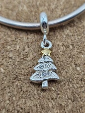 Authentic Cz Silver Gold Christmas Tree European Spacer Dangle Charm Bead