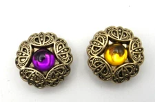 Vintage Pair of Button Covers  Filigree Yellow & Purple Center