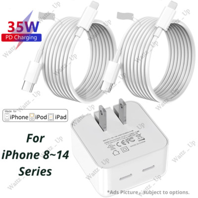 35W Dual USB-C Power Adapter For iPhone 14/13/12/11 XS X XR 8 Fast Charger Cable