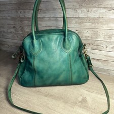 Genuine Leather Old Trend Modern Vintage Large Tote Bag Purse Teal Green Satchel