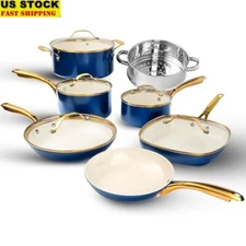Nonstick Ceramic Cookware Set 12 Piece Kitchen Pots Pans Heavy Duty Oven Safe US