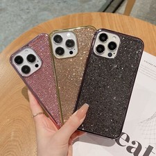 For iPhone 16 Pro Max 16 15 Shockproof Plating Glitter Bling Diamond Rugged Case