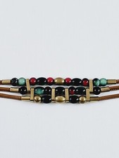 Gucci Brown Leather  Bead Women  s Belt Triple Strand Boho Vtg 28" - 25"