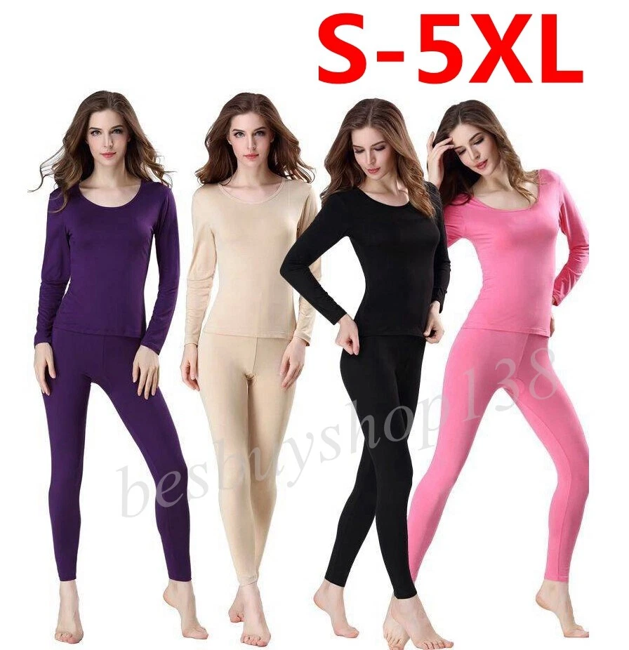 Womens Pure Silk Thermal Underwear Set Long Johns Base Layer Top Bottom  Pajamas