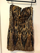 Fashion Nova Black/Gold Sequin Mesh Strapless Sweetheart Mini Dress 1X